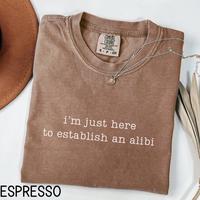 Comfort Colors I'm Just Here To Establish An Alibi T-Shirt, Soft Cotton Crewneck Shirt for Men and Women, Gift for Him or Her...