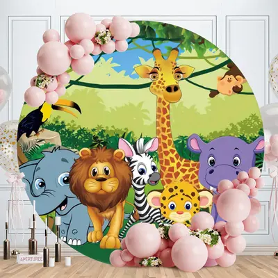 Aperturee Cute Animals Wild World Round Party Backdrops for Kids