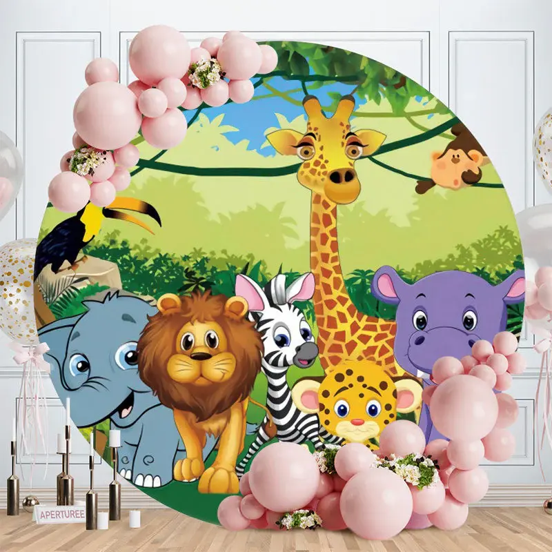 Aperturee Cute Animals Wild World Round Party Backdrops for Kids