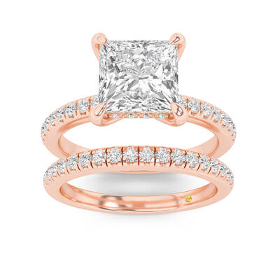 Aurelia Lab Grown Princess Cut Diamond Engagement Ring with the BonBon Half Coverage Wedding Band | 18K Rose Gold 1 5/8 ct. t...