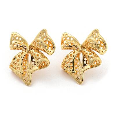 Rack Plating Brass Hollow Bowknot Stud Earrings