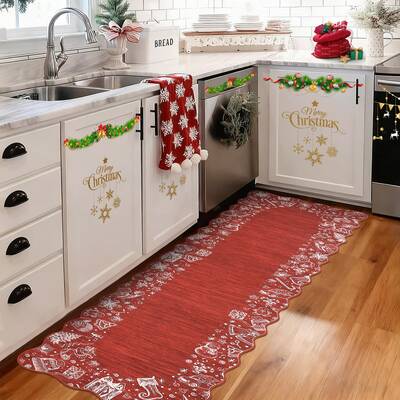 Garvee Christmas Area Rug Washable Scalloped Bedroom Carpet with Non-Slip Backing, Non-Shedding Low Pile Indoor Floor Carpet,...