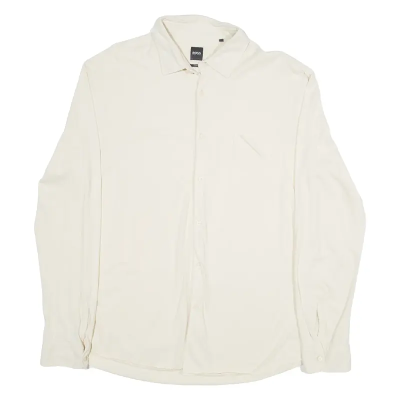 BOSS Slim Fit Mens Plain Shirt Cream Long Sleeve 2XL