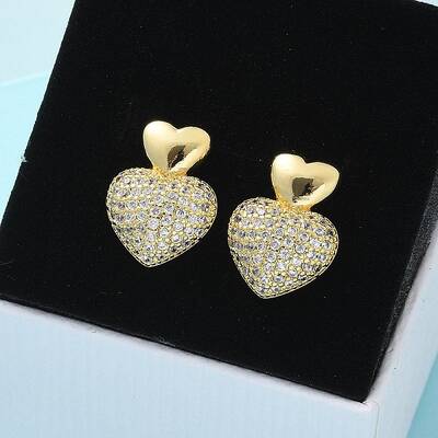 Brass Micro Pave Clear Cubic Zirconia Stud Earrings for Women