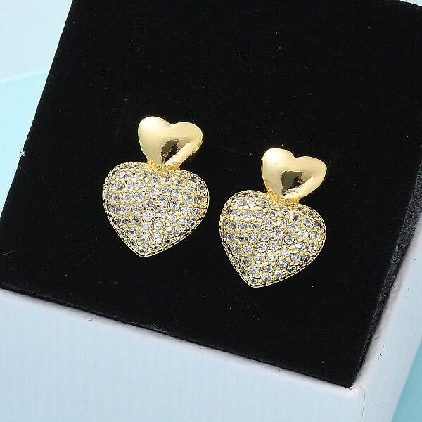 Brass Micro Pave Clear Cubic Zirconia Stud Earrings for Women