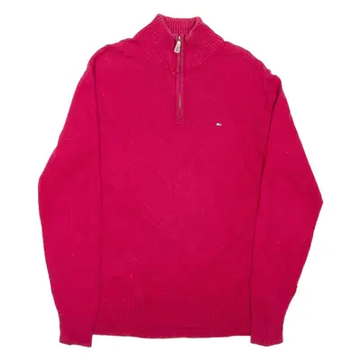 TOMMY HILFIGER Mens Jumper Red 1/4 Zip Tight Knit L