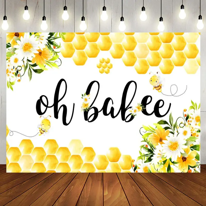 Aperturee Honeycomb Oh Babee Floral Baby Shower Backdrop