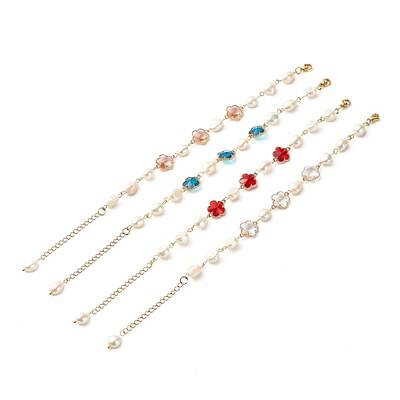 Plum Blossom Flower Glass Link Bracelets Set for Teen Girl Women