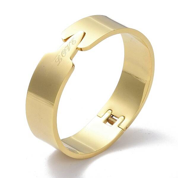 PVD Vacuum Plating Word Love 304 Stainless Steel wide Hinged Bangles