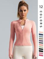 Women's Solid Zip Up Thumb Hole Sports Outwear, Fall Outfits, Quick Drying Breathable Long Sleeve Sports BBL Jacket, Ladies F...