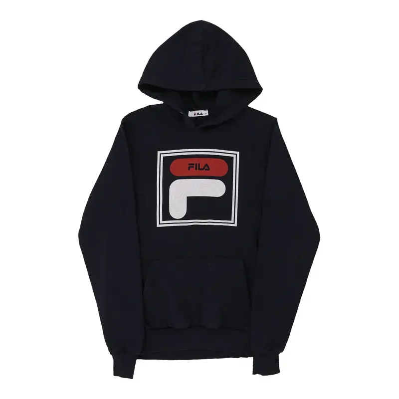 Age 11-12 Fila Spellout Hoodie - Medium Navy Cotton Blend