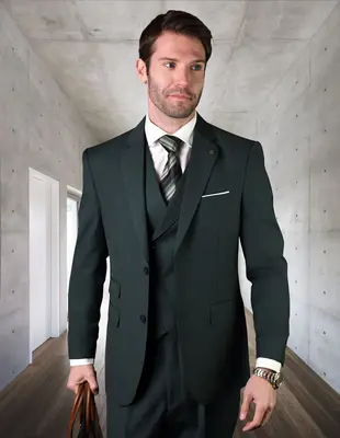 Statement Men's Wool Suit 3 Piece, 100% Solid Color