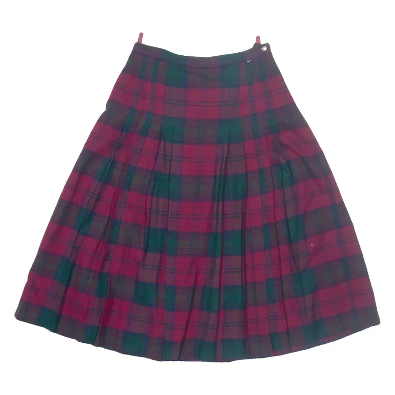 RALLY KLAD Womens Pleated Skirt Red Midi Wool Check S