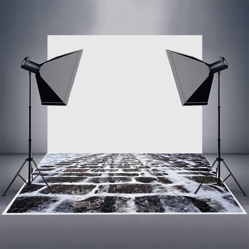 Snowy Black Street Masonry Winter Rubber Floor Mat - Aperturee