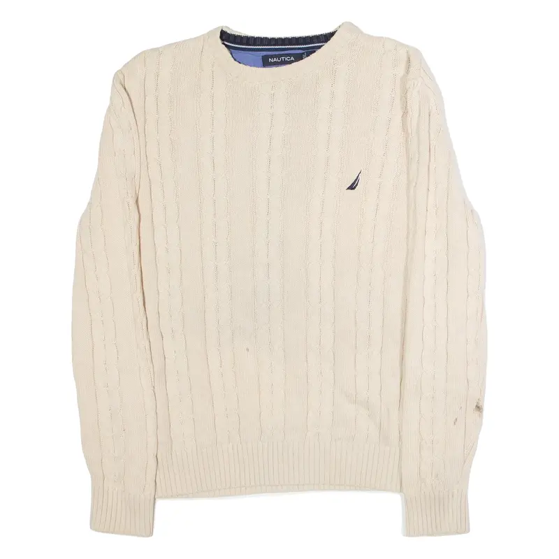 NAUTICA Mens Jumper Cream Crew Neck Cable Knit M