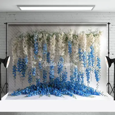 Fine Art White Blue Vine Floral Photography Backdrop - Aperturee