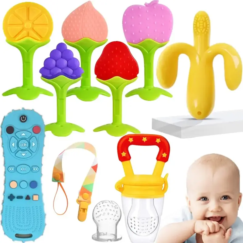 9 Pieces Safe & Comfortable Baby Teething Toys for Infants BPA Free Silicone Freezer Teethers for Newborns Soothing Chew Toys...
