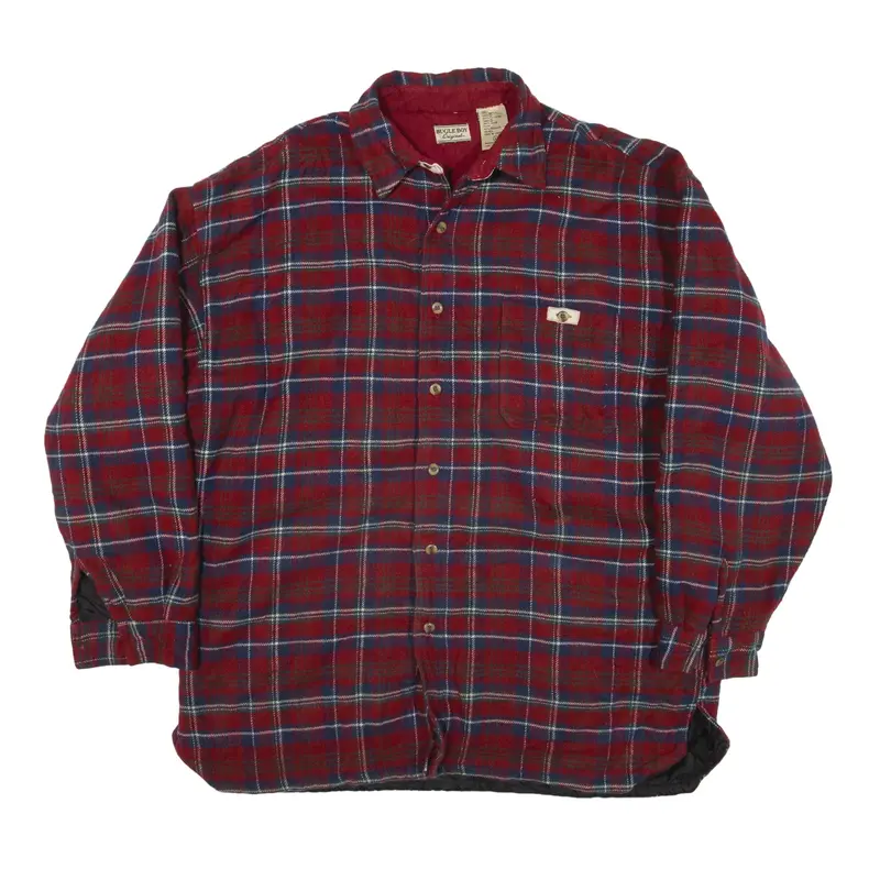 BUGLE BOY Fleece Lined Lumberjack Shirt Red 90s Check Long Sleeve Mens L