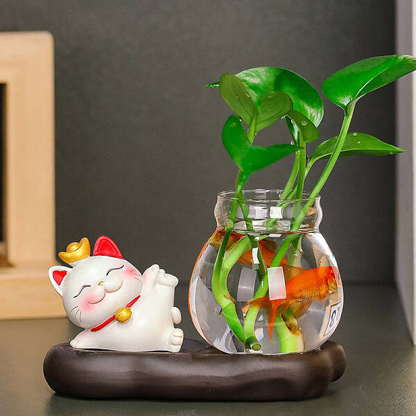 Resin Lucky Cat & Goldfish Display Decorations