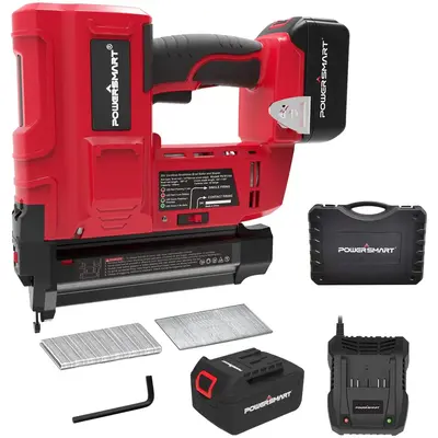 【Springtok】PowerSmart 20V Lightweight Cordless Brad Nailer Kit, 18 Gauge 2 in 1 Brad Nail/Staple Gun with 4.0Ah Lithium-I...