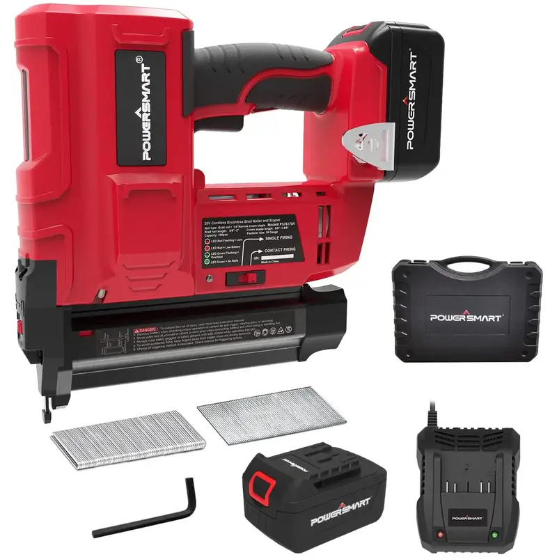 【Springtok】PowerSmart 20V Lightweight Cordless Brad Nailer Kit, 18 Gauge 2 in 1 Brad Nail/Staple Gun with 4.0Ah Lithium-I...