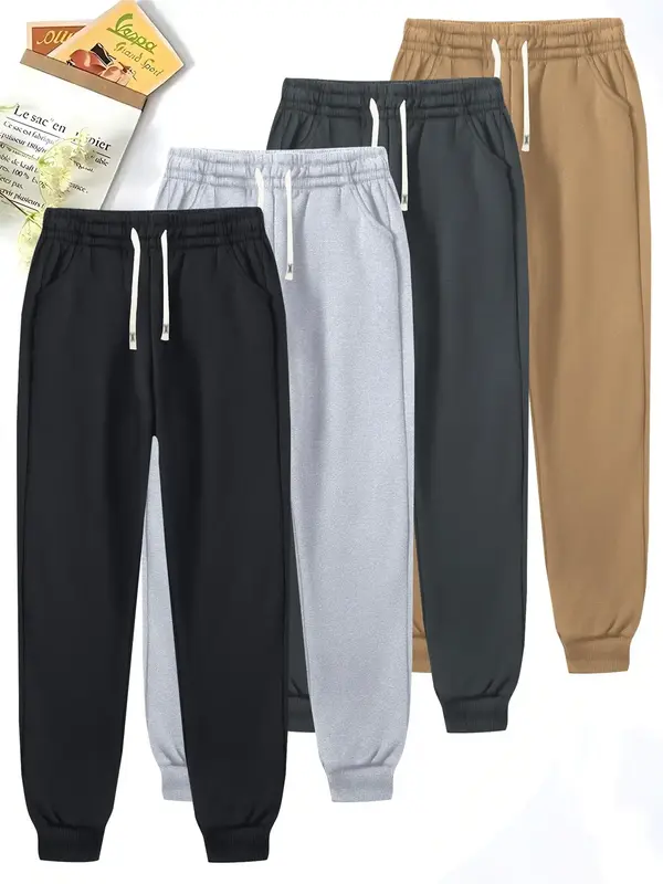 Men's Solid Drawstring Waist Jogger Pants, Casual Comfy Pocket Sweatpants for All Seasons, Men's Trousers for Daily Wear, Wor...