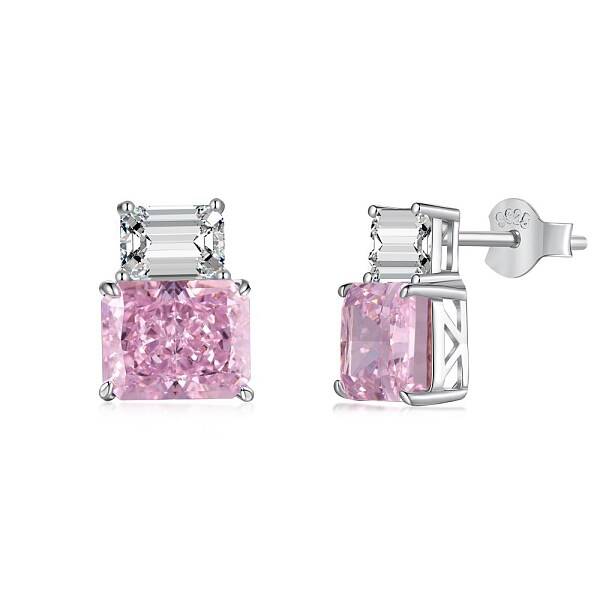 Rectangle 925 Sterling Silver Micro Pave Cubic Zirconia Stud Earrings for Woman