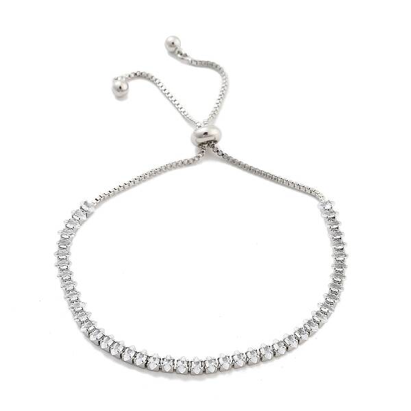 Brass Pave Clear Cubic Zirconia Horse Eye Box Chain Slider Bracelets