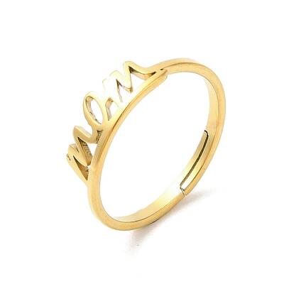 Ion Plating(IP) 304 Stainless Steel Word Mom Adjustable Ring for Mother's Day