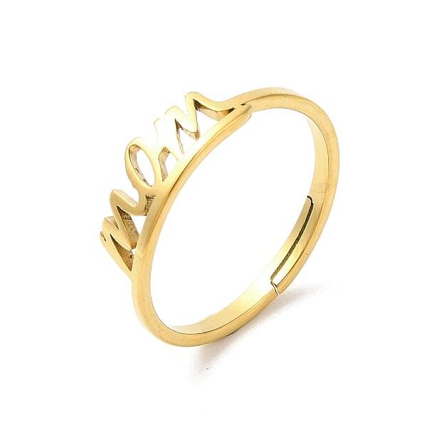 Ion Plating(IP) 304 Stainless Steel Word Mom Adjustable Ring for Mother's Day