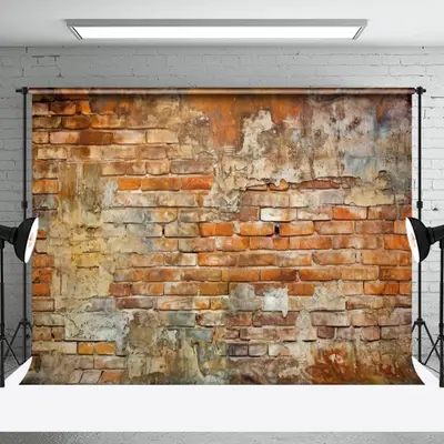 Aperturee Weathered Brown Brick Wall Uneven Surface Backdrop