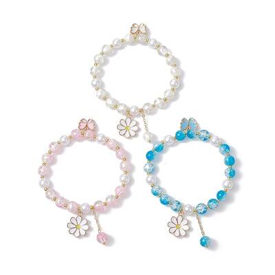 3Pcs 3 Color Glass Beads Stretch Bracelet