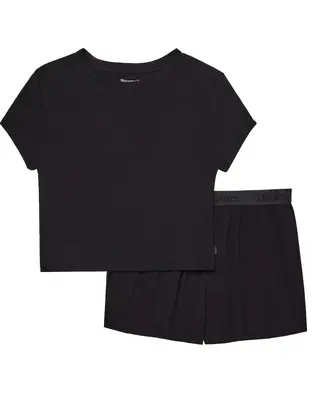 Hanes Originals Women's 2-Piece Lounge Set RIBBED SuperSoft Cropped Baby Doll Tee & Sleep Shorts Loungewear Comfort