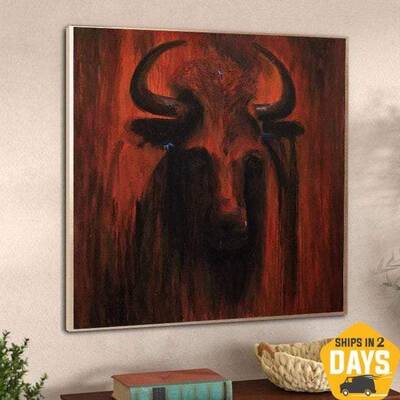Black and Red Canvas Painting Bull Wall Art Oil Decor Bull Artwork | RED POWER 60"x60"