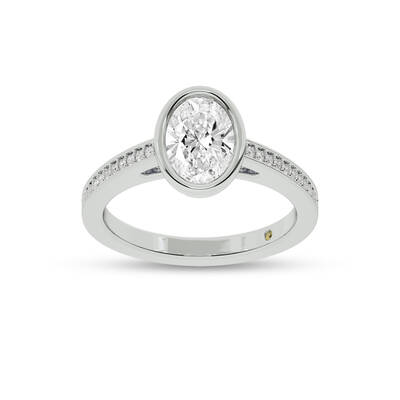 Lyra Pavé Set Half Coverage Bezel Oval Lab Grown Diamond Engagement Ring | 14K White Gold 3 2/3 CT. TW.
