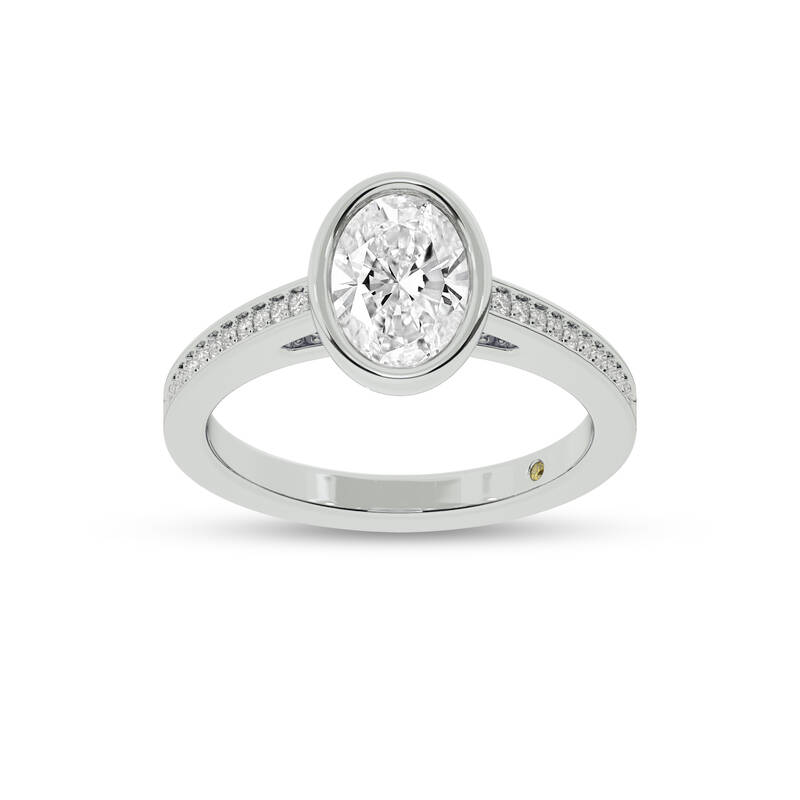 Lyra Pavé Set Half Coverage Bezel Oval Lab Grown Diamond Engagement Ring | 14K White Gold 3 2/3 CT. TW.