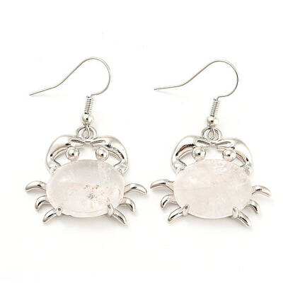 Natural Quartz Crystal Crab Dangle Earrings
