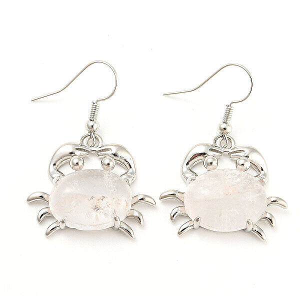 Natural Quartz Crystal Crab Dangle Earrings