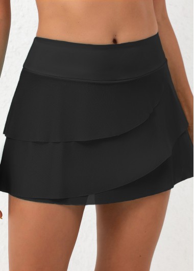 Modlily Black High Waisted Layered Swim Skirt - L