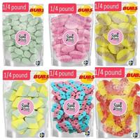 Bubs Swedish candy 1/4 bags - Swedish Candy Snack Sweet Strawberry Pomegranate Foam Ovals - Bubs Sour Dizzy Skulls -  Bubs Gi...
