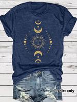 Women's Moon & Sun Print Round Neck Tee, Casual Short Sleeve Crew Neck T-shirt for Summer, Fashion Women's Top for Daily Wear