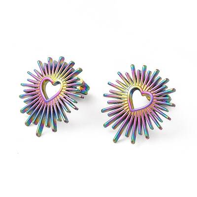 Ion Plating(IP) 304 Stainless Steel Hollow Out Heart Stud Earrings for Women