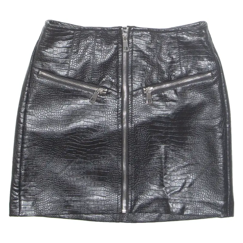 BERSHKA Womens Straight Skirt Black Short Leather XS