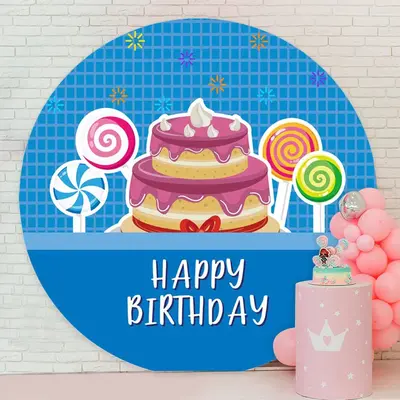 Aperturee Cake Blue Round Happy Birthday Backdrop For Boy