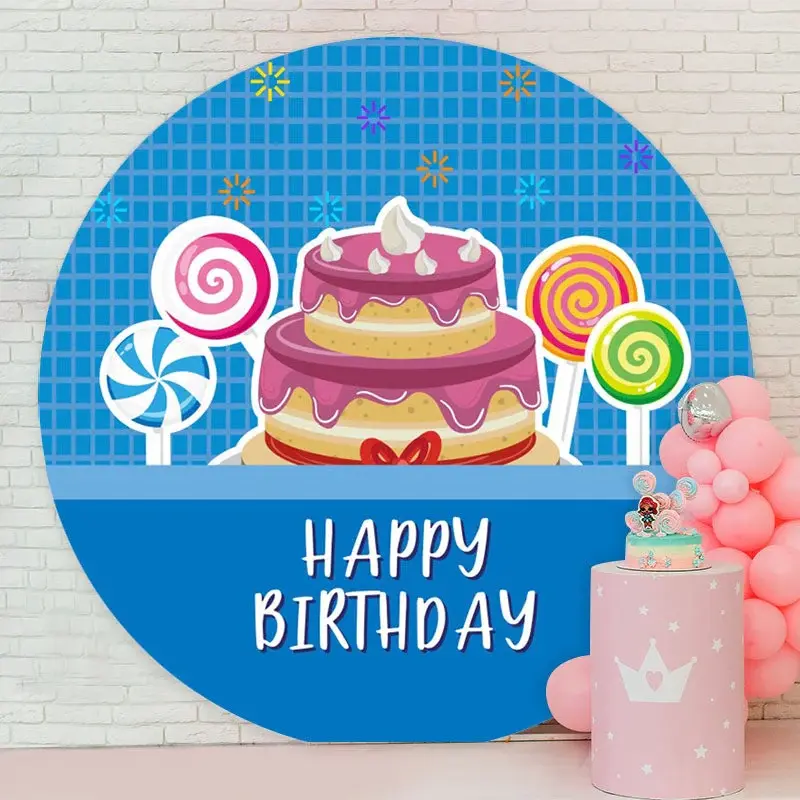 Aperturee Cake Blue Round Happy Birthday Backdrop For Boy