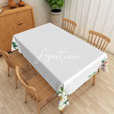 Aperturee Four Corner Flower Print White Rectangular Tablecloth, 52 x 70 inch, 30.82 USD, rectangle tablecloths, ZWH01873-A