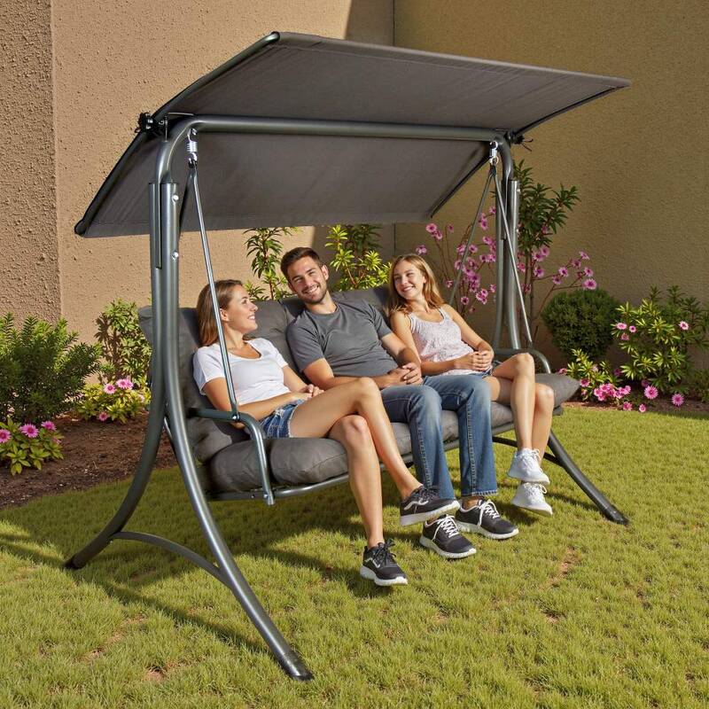 SUNJOY 3-Seat Italian-Made Patio Swing Chair with Adjustable Canopy and 4 Cushions – Gray