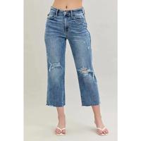Judy Blue Full/Plus Size High Waist Destroy Crop Wide Leg Jeans Casual Womenswear Bottom Chic Comfy Everyday Style Streetwear