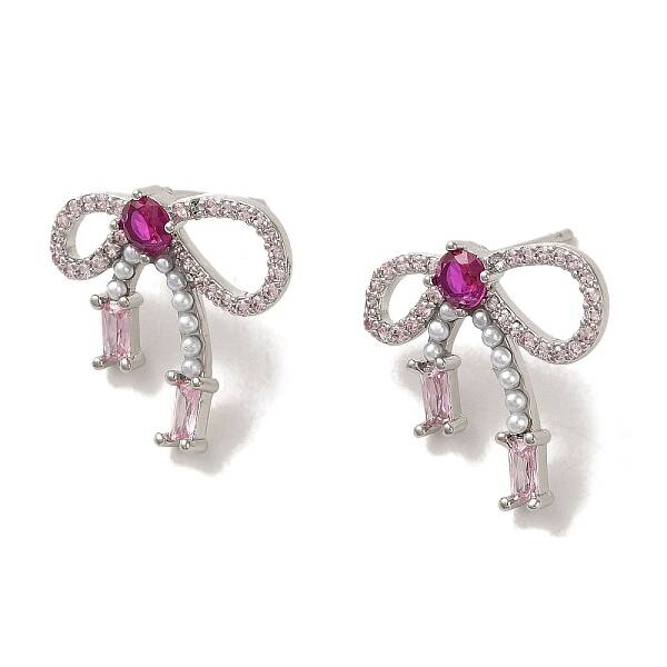 Rack Plating Brass Micro Pave Cubic Zirconia Studs Earrings