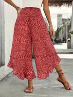 【Plus Size】 Polka Dot Print Wide Leg Pants, Casual Comfy Trousers for Daily Wear, Women's Bottoms for Summer, Bohemian Wo...